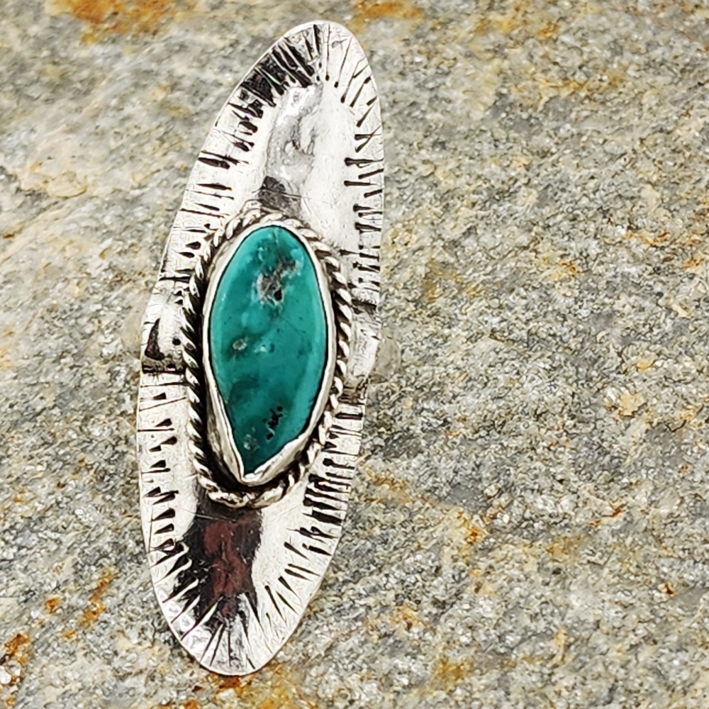 TURQUOISE SADDLE STTLE RING HANDMADE IN STERLING SILVER SIZE 11.75 - Picture 7 of 13